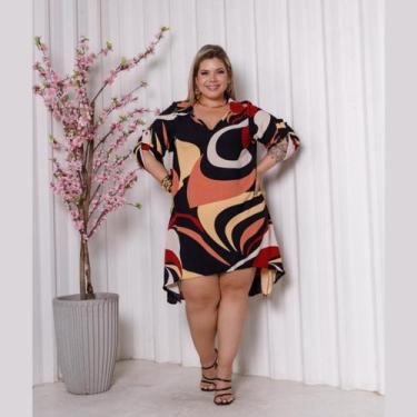 Imagem de Vestido Feminino Manga 3/4 Chamise Gola V Plus Size - Rosana Farcait, 
