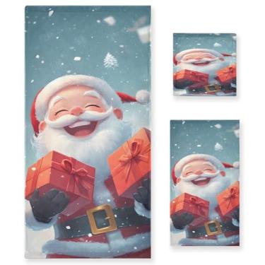 Imagem de STAYTOP Lindo Papai Noel segurando uma caixa de presente conjunto de toalhas 3 peças, toalhas de toque macio altamente absorvente de secagem rápida, 1 toalha de banho, 1 toalha de rosto, 1 toalha de