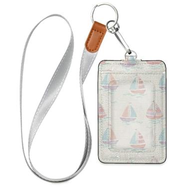 Imagem de Burbuja Porta-crachá de couro com cordão, etiqueta de identificação de barco com 1 janela transparente para identidade e 2 compartimentos para cartão para escritório, enfermeira, professor, médico