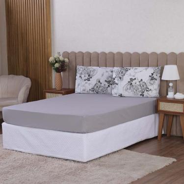 Imagem de Jogo de Lençol Beatriz Queen 3 Peças Percal 180 Fios 100% Algodão Ponto Palito - Cinza Floral