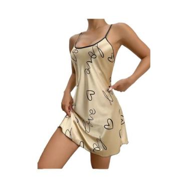 Imagem de Camisola Sexy Feminina Com Estampa De Coração, Decote Redondo E Costas