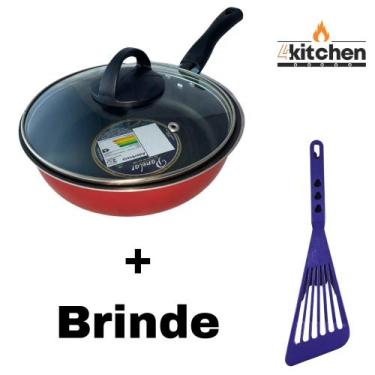Imagem de Panela Frigideira Antiaderente Teflon Vermelho 18cm + Brinde Cor:Roxo 