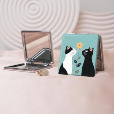 Imagem de Espelho de maquiagem portátil estilo anime de desenho animado, mini espelho de maquiagem portátil dobrável, espelho de contorno quadrado portátil, adequado para mulheres usarem em várias ocasiões