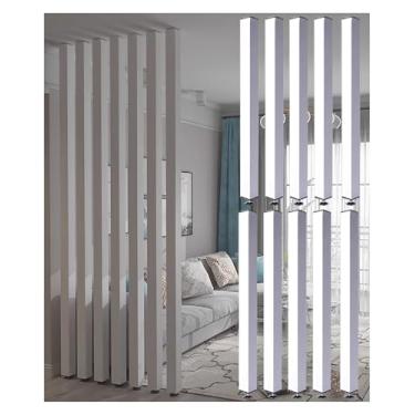 Imagem de Divisória de parede branca ajustável para separação de cômodos, divisória de ripas de madeira do chão ao teto de 8/10 peças, ideal para restaurante, escritório, sala de estar, estúdio, 7-2,4 m de