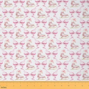 Imagem de Tecido de patinação no gelo para meninas por jarda, sapatos de patinação rosa, tecidos decorativos com laço e laço de princesa, suprimentos para costura, artesanato feminino esportivo, 2 metros, 182