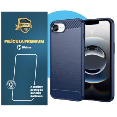 Imagem de Capa Capinha Fibra De Carbono Para iPhone 16e Case Anti Impacto Fosca (Azul, iPhone 16e, Kit com Película de Vidro)