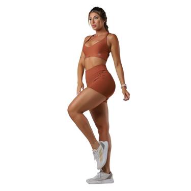 Imagem de Conjunto Curto Fitness Top Duplo Decote V Shorts Biker Cintura Alta Dupla Modelador Alta Compressão-Feminino