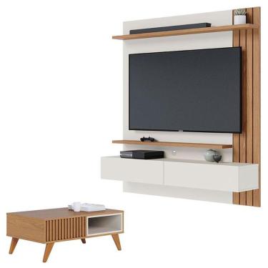 Imagem de Painel Para Tv Home Suspenso Juriti 1.5 Off White Matte Freijó Com Mesa De Centro Jeri Freijó Off White - Colibri