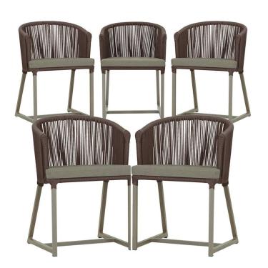 Imagem de 5 Cadeiras De Jantar Noronha Fendi Corda Náutica E8 Trama Marrom