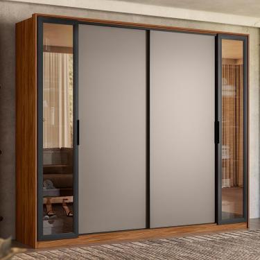 Imagem de Guarda Roupa Casal Laredo 4 Portas  Nogueira/nude  Tx Com Vidro Reflecta - Demartêz