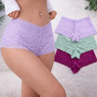 Imagem de Calcinha de Renda Feminina Sensual kit com 10 Caleçon fio dental Short