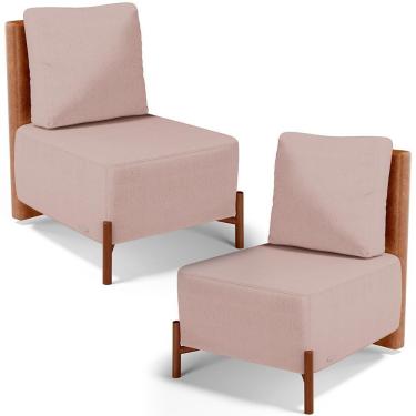 Imagem de Kit 02 Poltronas Decorativas Sala De Estar Living Hungria L02 Couríssimo Camel Linho Rosê - Lyam