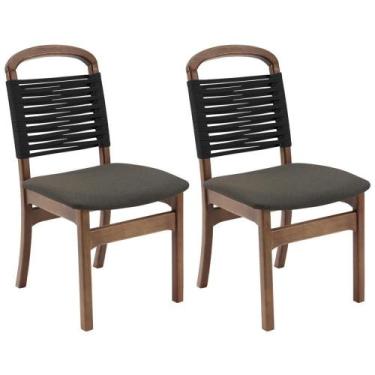 Imagem de Kit 2 Cadeira Decorativa Vinil Corda Nautica Preto Pes Madeira Pinhao 
