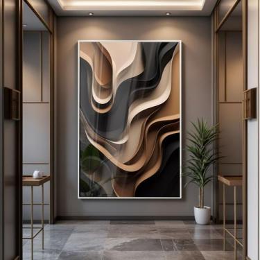 Imagem de Quadro com Moldura e Acrilico Cristal Vidro Ondas Relevo Bege para Sal