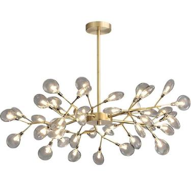 Imagem de Lustre Teto 85cm Ramos de Árvore 45 LEDs Luminária Metal Dourado Gimpo