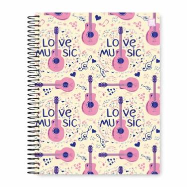 Imagem de Caderno Escolar Universitário 80 Folhas Espiral Feminino Love Music Vi