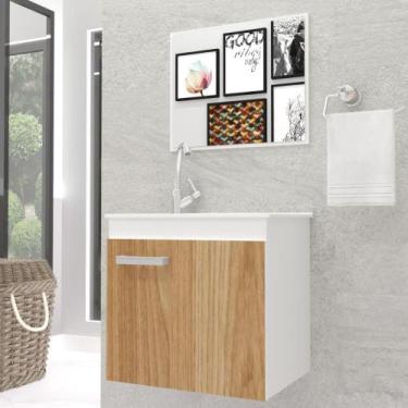 Imagem de Gabinete Banheiro Bari 45 cm Branco C/Carvalho Kit Completo - GABINETT