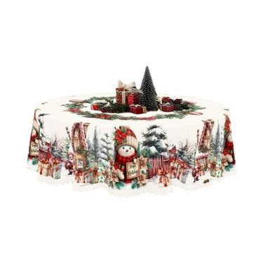 Imagem de Toalha De Mesa Vintage De Natal Com Padrão De Boneco De Neve, Árvore E