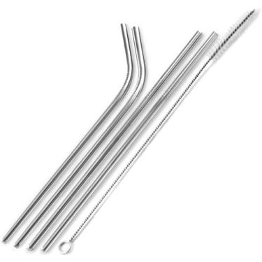 Imagem de Conjunto 4 Canudos Reutilizáveis de Aço Inox com Esponja - MIMOSTYLE