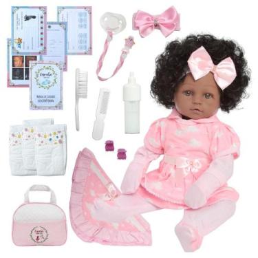 Imagem de Bebê Reborn Menina Cabelo Cacheado 100% Silicone Pode Molhar - Cegonha
