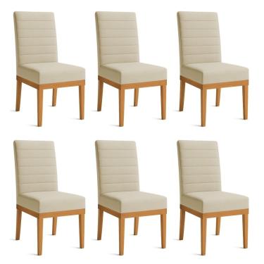 Imagem de Kit 6 Cadeiras De Jantar Solana Linho Base De Madeira - Pallazio Cor Dourado