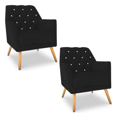 Imagem de Kit 2 Poltronas Velvet Strass Veludo Pés De Madeira - Pallazio Cor Preto