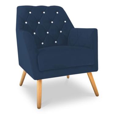Imagem de Poltrona Velvet Strass Veludo Pés De Madeira Azul Marinho - Pallazio