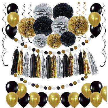 Imagem de Kit de balões: balões de látex de festa, 51 unidades, dourados, pretos