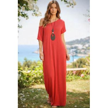 Imagem de vestido longo feminino gola caída frente e costa - KLS, Vermelho, GG v