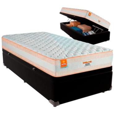 Imagem de Cama Box Baú Solteiro e Colchão Denver Molas Ensacadas Inducol Preto