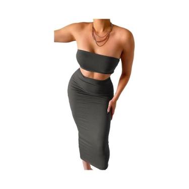 Imagem de Conjunto Elegante De Top Cropped sem alça E Saia Longa Para Mulheres -