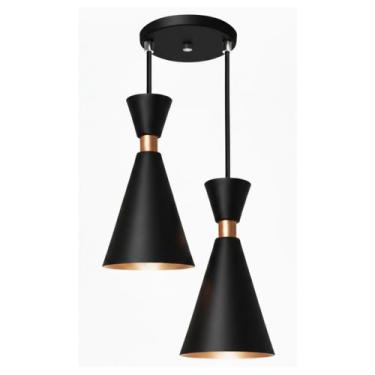 Imagem de Pendente Lustre Luminária Mini Pequim 24cm Preto Duplo - Iluminar Ambi