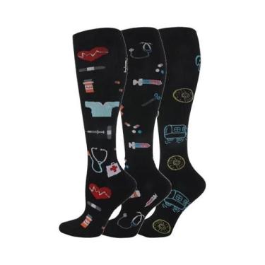 Imagem de Meias De Compressão Para Mulheres E Homens, 3 Pares, Altura Do Joelho,