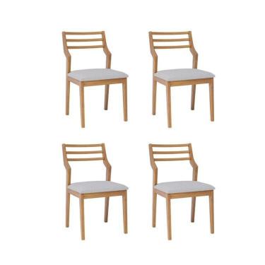 Imagem de Kit 4 Cadeiras para Sala de Jantar Estofadas Damasco Freijó/Cinza