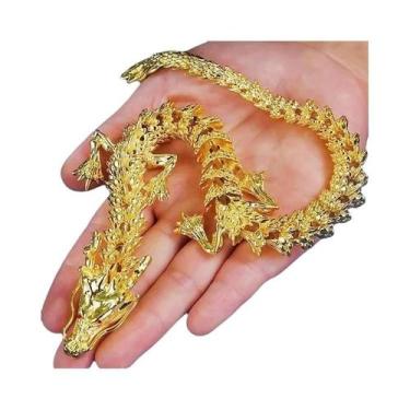 Imagem de Estátua Do Dragão Dourado Em Liga 3D Com Membros Móveis, Decoração Par