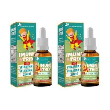 Imagem de Kit 2 ImuniTrix Infantil Vitaminas C D Zinco 2x30ml Morango Flora Nativa-Unissex