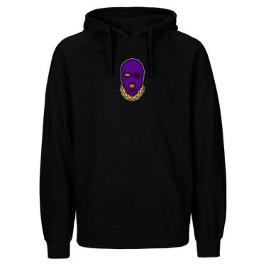 Imagem de Blusa de Frio Flanelada Unissex Estampada Moletom Canguru Preta Com Capuz-Masculino