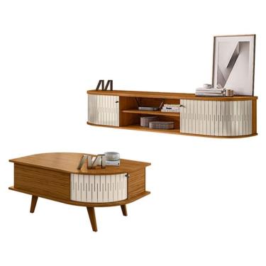 Imagem de Rack Bancada Suspensa Algarve com Mesa de Centro Indianápolis Naturale Off White – Madetec