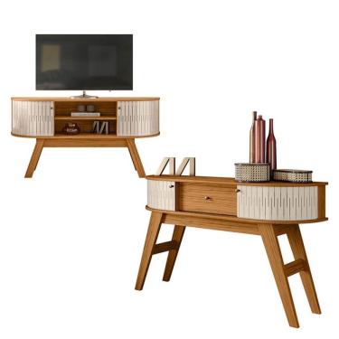 Imagem de Rack Bancada Atlanta com Aparador Estoril Naturale Off White – Madetec