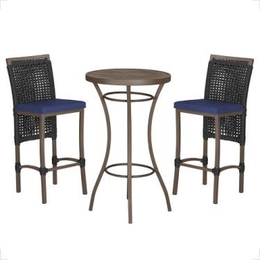 Imagem de Mesa Bistrô e 2 Banquetas Roma Marrom Corda Náutica Estofado 10 Trama 