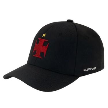 Imagem de Boné Vasco Bordado Cruz de Malta Aba Curva Preto Licenciado, U, Preto