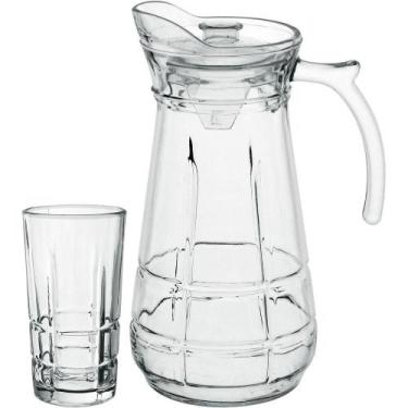 Imagem de Jogo Jarra/copos água Suco Tampa Acrilico Vidro 1,7l/270ml - HOME & CO
