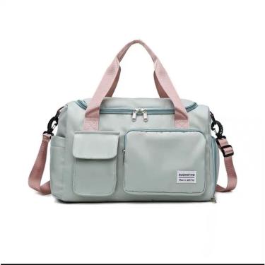 Imagem de Bolsa Mala de Viagem Academia OEM Multifuncional em Pano de Oxford Impermeável 45cm 28cm 21cm Verde Alça Rosa Unissex