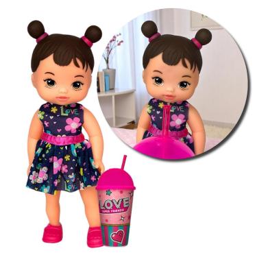 Imagem de Boneca Hannah Suquinho com Copo com Canudo de Vinil Atóxico e Cheirinho Agradável Rosa...