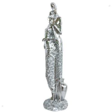 Imagem de Escultura Estátua Casal De Africanos 41cm Prata Metalizado - Zona Livr
