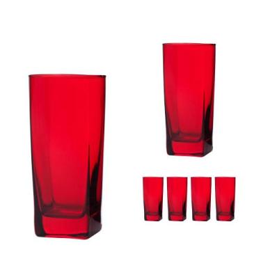 Imagem de Jogo De 6 Copos Chiques Vidro Quadrado 320ml Vermelho Luxo - PRATICASA