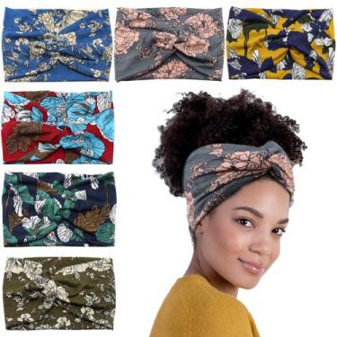 Imagem de Faixas de Cabelo Carede Largas com Nó Turbante Floral Pacote com 6