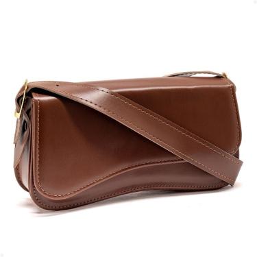 Imagem de Bolsa Feminina Baguete de Ombro OEM Boho Chic em Couro Sintético 23x12x5 cm Marrom Adulto