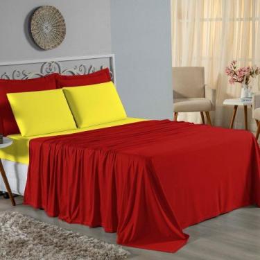 Imagem de Jogo de Cama Casal Viúva Nobre 4 Peças Malha 100% Algodão - Vermelho /