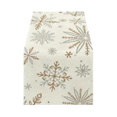 Imagem de Caminho De Mesa De Inverno Com Floco De Neve Em Ouro Branco, Decoração